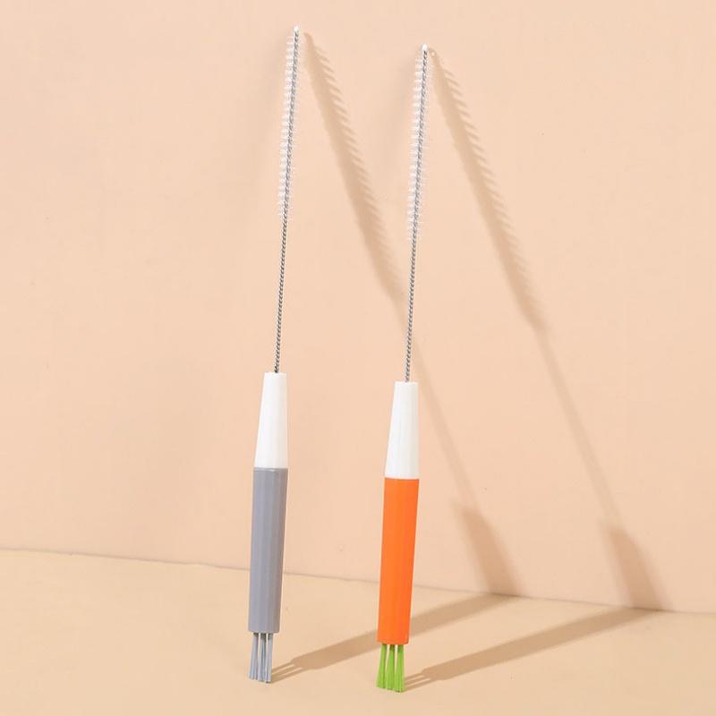 Многофункциональная соломенная щетка 3-в-1 Щетка для щели Бутылочка для кормления Щетка для соски Шланг Удлиненная чистящая щетка Чистящая щетка для крышки крышки серая