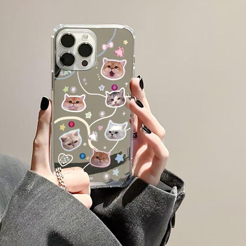 Cute Cat Pattern Mirror Acrylic Phone Case For iPhone 17 Pro Max 16 15 14 13 12 11 Pro 17 Air XS X XR 7 8 Plus Bumper Cover