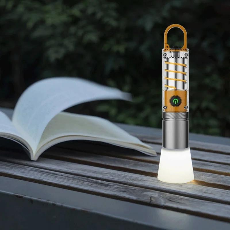 2 Lighting Strong LED Flashlights Telescopic Zoom Torch Type-C Charging Connector Portable Long-Range Camping Flashlight Mode