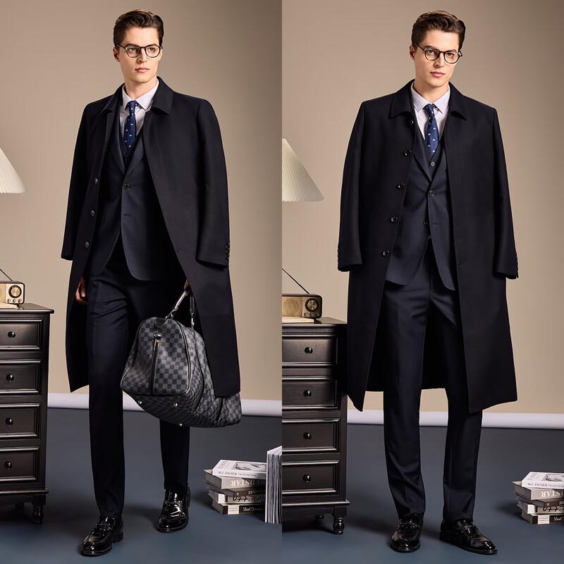 Antônio Men's Long Cashmere Wool Blend Business Overcoat