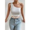 Women's White One Shoulder Back Tie Crop Top Blouse