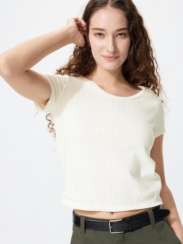 Uniqlo Япония Точка Хвост Круглый Вырез Мини Футболка