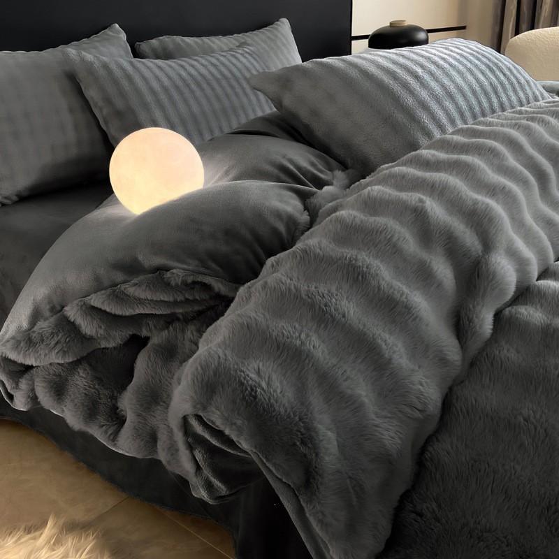 Winter Fall Thick Double-Sided A-Class High-Density Bubble Rabbit Flannel 4-Piece Bedding Set Warm Sheet Bedspread