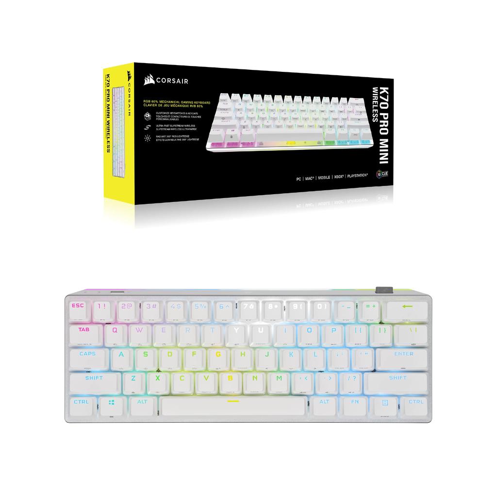 CORSAIR K70 PRO MINI RGB Беспроводная игровая клавиатура 60% MX SPEED, Клавиатура с возможностью горячей замены, Белая, Переключатели, CH-9189114-JP