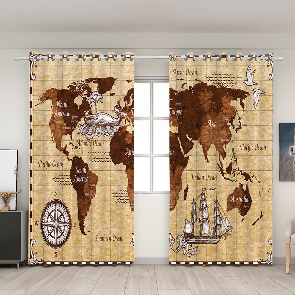 Популярная шелковая штора с ретро-картой для перегородки спальни