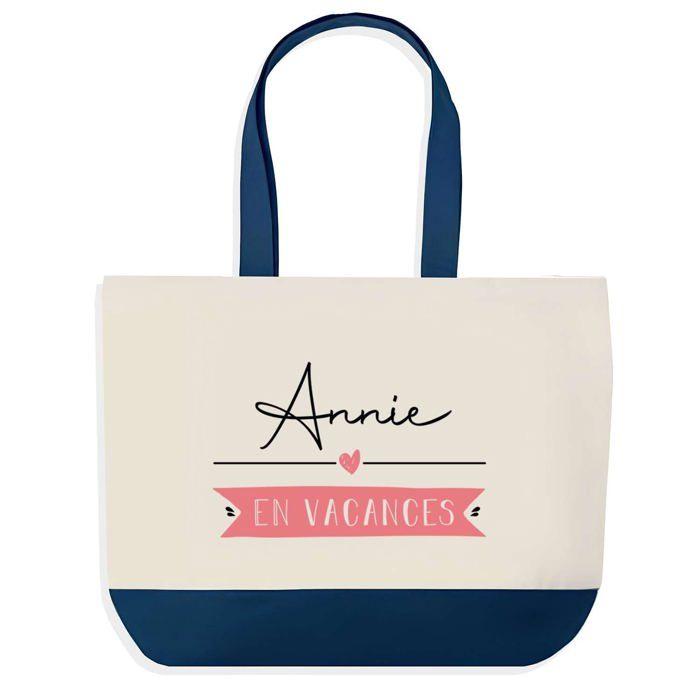 Tote bag - PLANETEE - Annie en Vacances - Fond bleu - Coton 40x45 cm - Fabriqué en France
