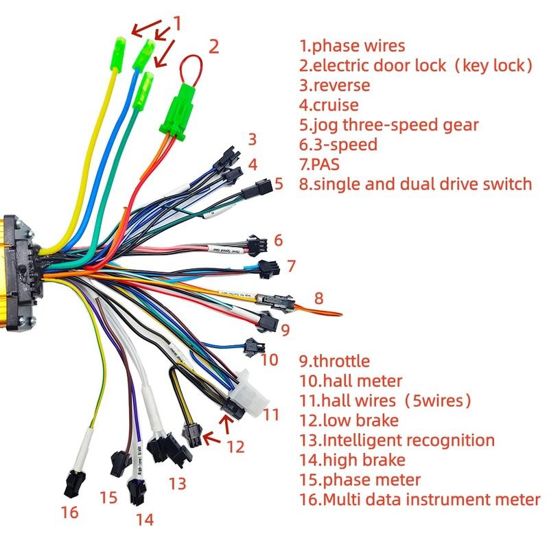 BLDC Controller 36V-60V Sine Wave Dual Drive E-Bike Controller 350W-1000W Three Mode Electric Scooter Accessories