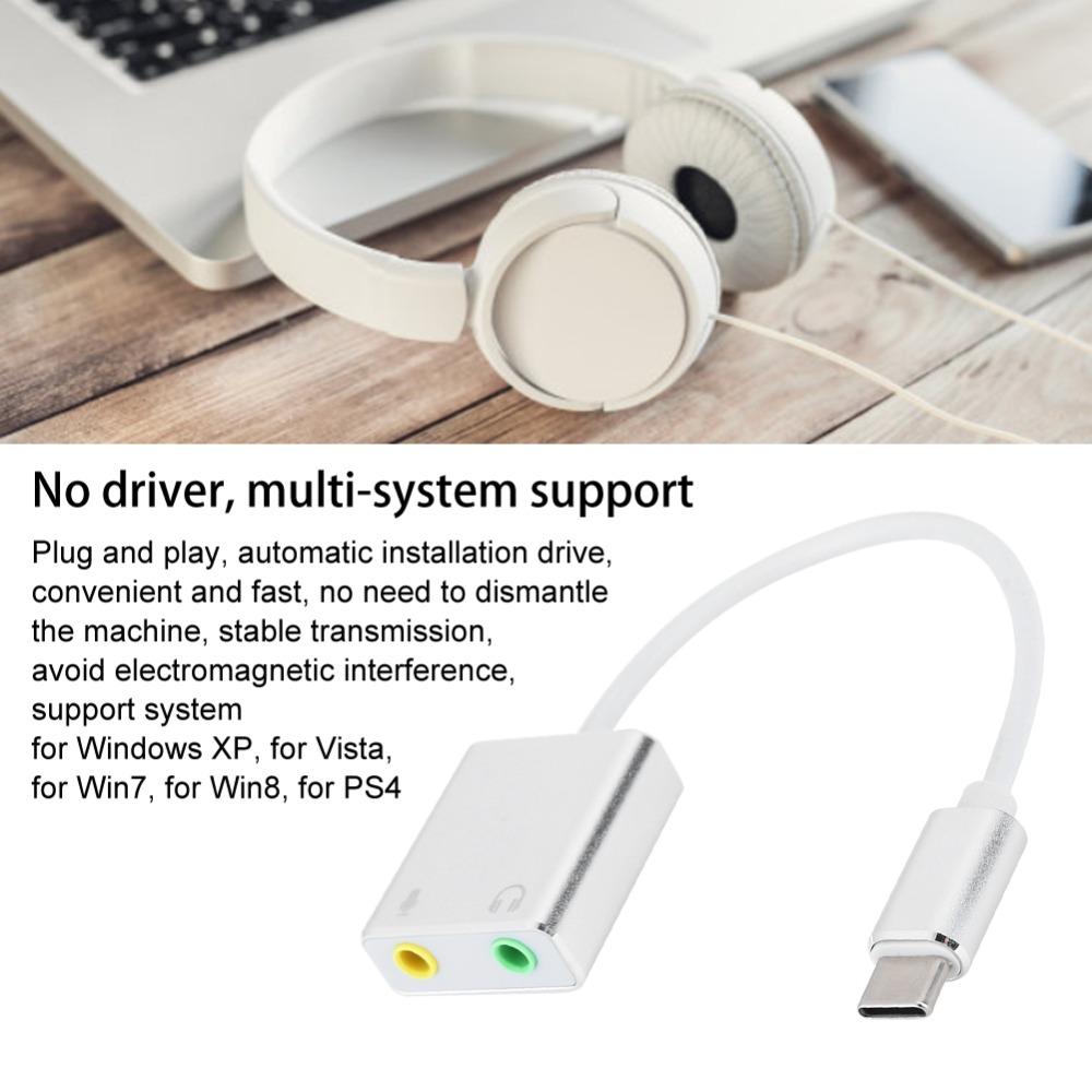 3.5mm Female Type-C to 3.5mm Audio Adapter 7.1 Channel USB Audio Splitter USB Sound Card Gaming