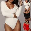 New All-matched V-neck Long-sleeved Solid Rompers Fashion Women Sexy Slim Rompers
