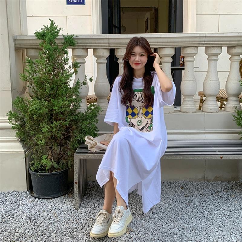 Женское платье-футболка с короткими рукавами и круглым вырезом, большого размера, свободного кроя, длинное, в стиле кэжуал, длиной до колена, для сна