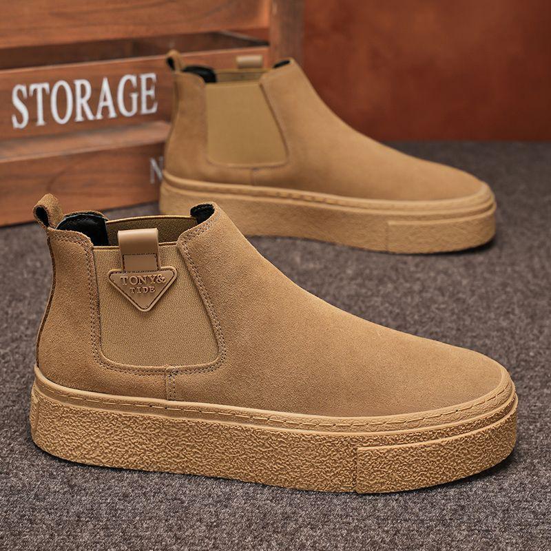 Мужские ретро кожаные ботильоны челси мартин с высоким голенищем, на одной молнии, на толстой подошве, универсальные для осени/зимы.