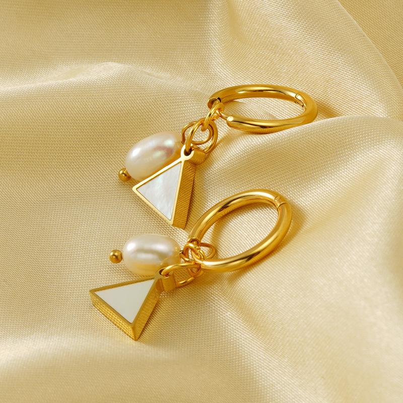 Европейские и американские высококлассные серьги из титановой стали 18 карат с натуральным жемчугом - Женские роскошные модные украшения