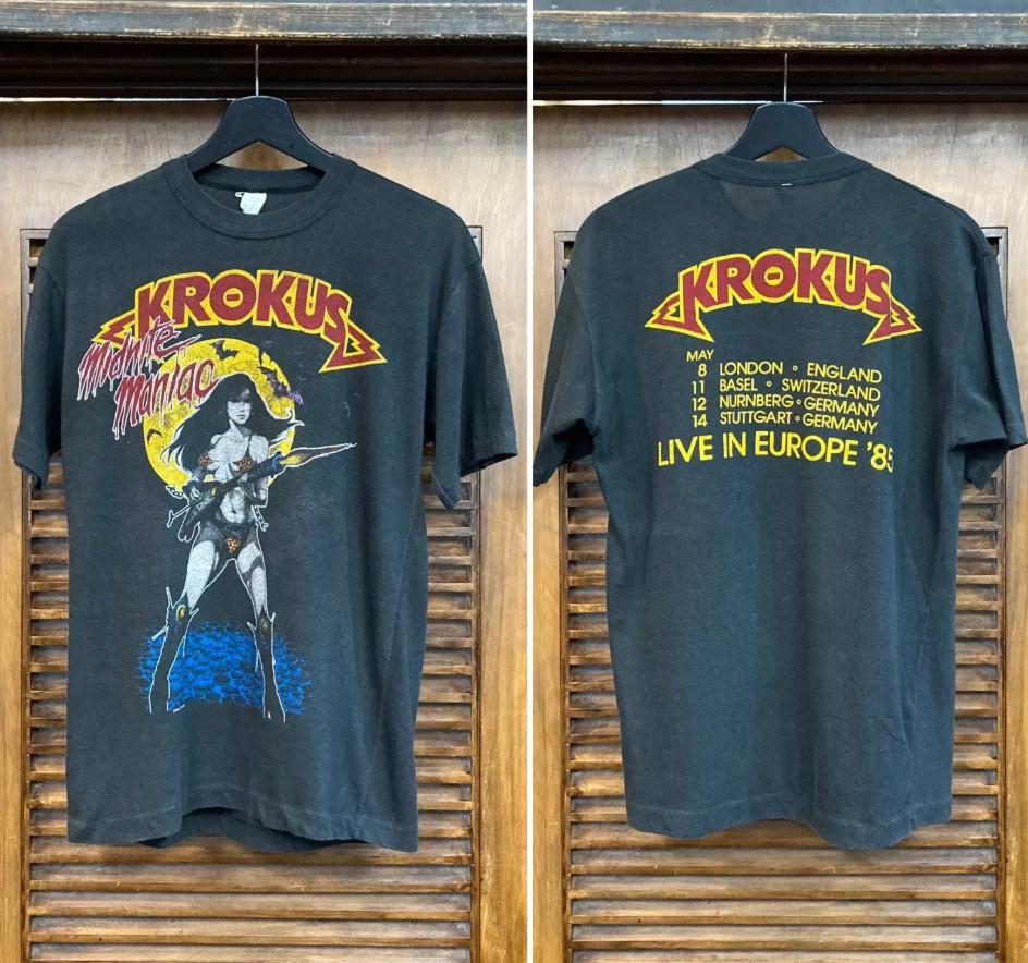 Vintage 1985 Krokus Band Music Tour T-Shirt Mens Womens Tees Top, size S-4XL
