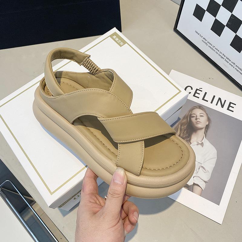 Сандалии женские римские из натуральной мягкой кожи на толстой подошве, новые летние универсальные пляжные сандалии 2024 года, не утомляющие ноги