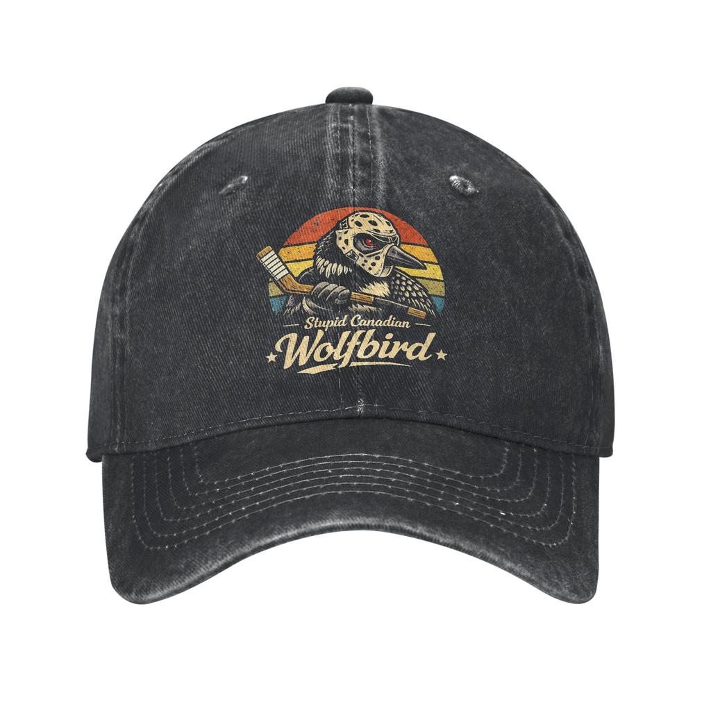 Stupid Canadian Wolf Bird Baseball Cap Sun Outdoor Sports Breathable Washed Trucker Hat Unisex Unisex y2k Retro Print Baseball Caps