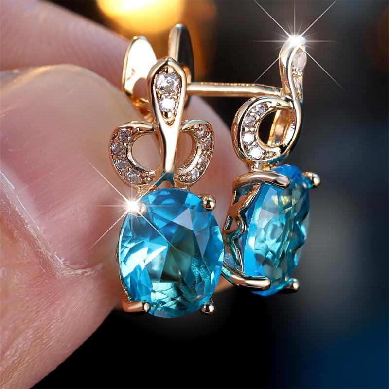 1 пара сережек-капель золотистого цвета с овальной огранкой и синим камнем, серьги-подвески принцессы, украшения на День святого Валентина