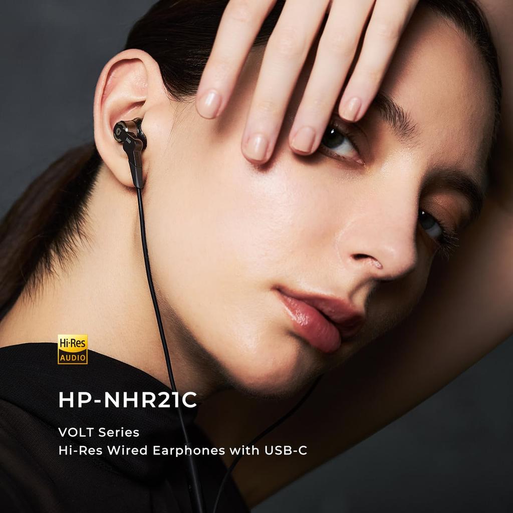 Radius Audio New VOLT featuring a deep bass newly developed HCD wired design HP-NHR21C High-Resolution USB-C Earphones ear's series, model, driver,