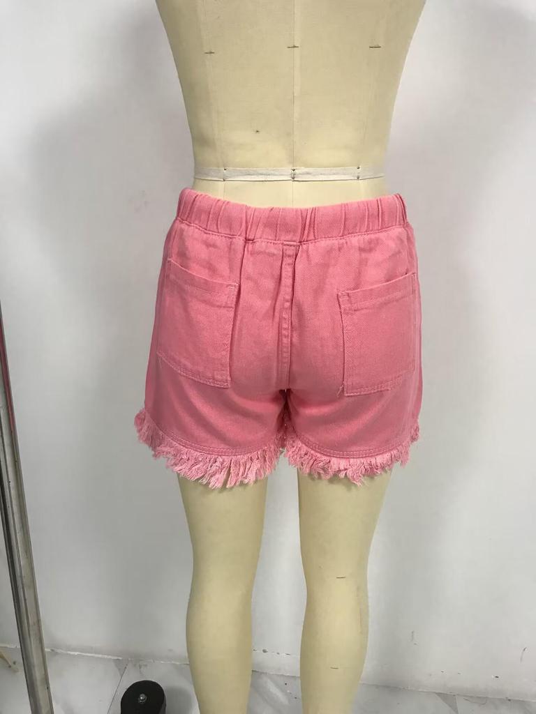 Женские джинсовые шорты с эластичной талией и кисточками