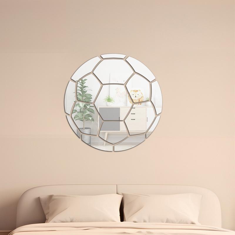 1pc Football Mirror Wall Sticker, 3D Self-Adhesive Acrylic Decal for Living Room, Bedroom, Office, Restaurant Wall Decor
