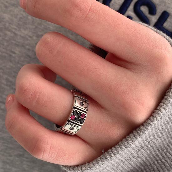 Charming Exaggerated Wear Resistant Knuckle Ring Playing Cards Open Cuff Finger Women Jewelry