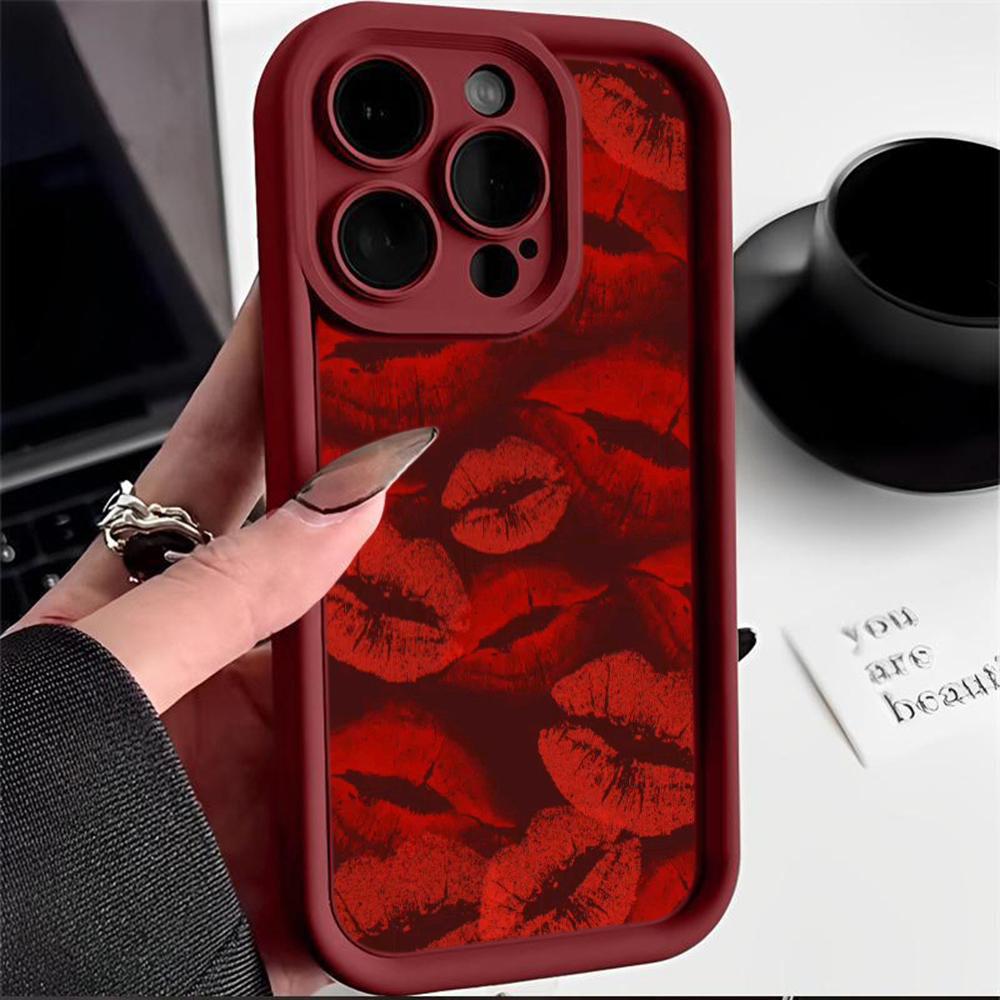 LZ23 Lips Kiss Heart Design Art Silicone Phone Case for iPhone 11 13 14 15 16 Pro Max 7 8 16 Plus 12 Mini XS Max XR Shockproof Back Cover