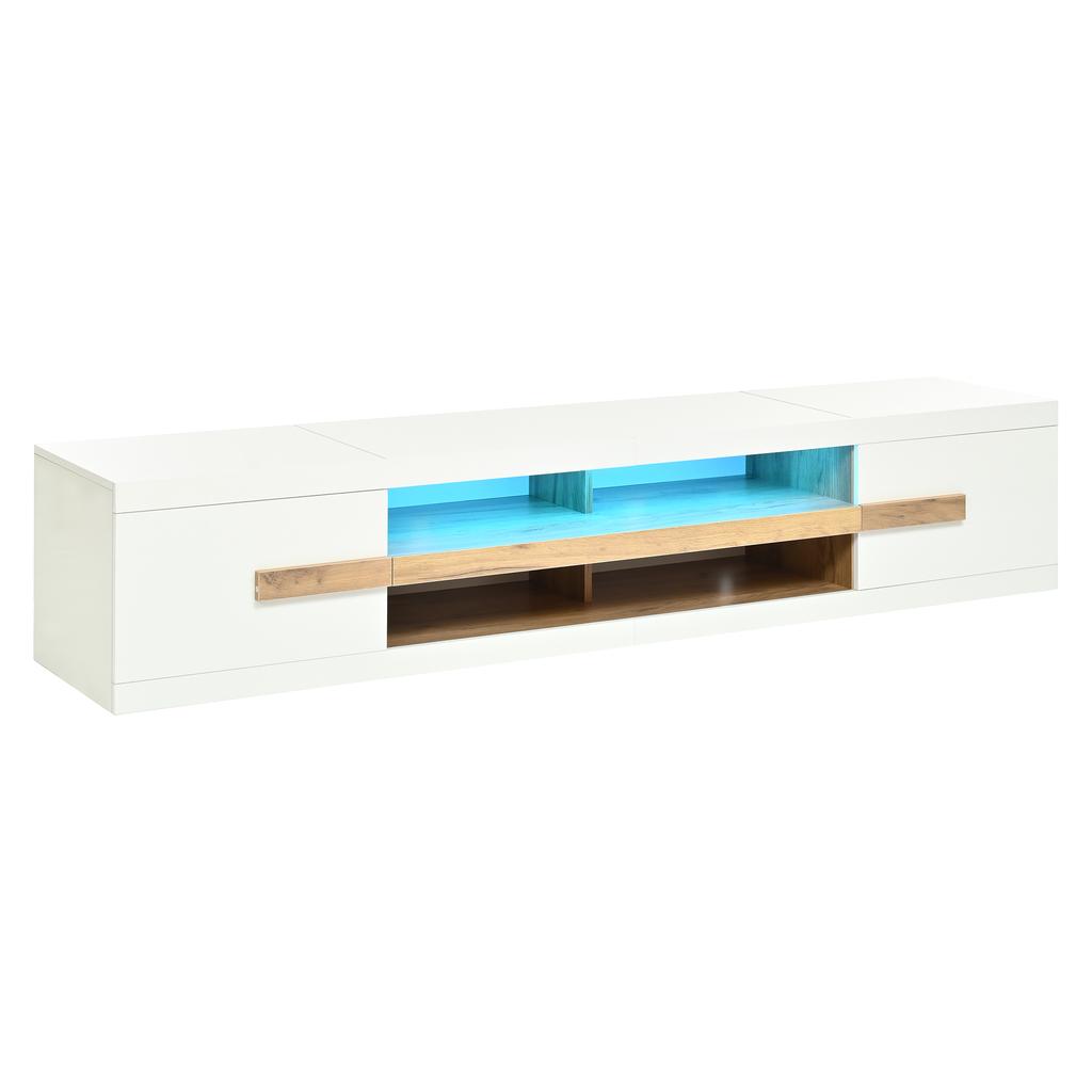 TV Lowboard with LED Lighting, APP Control, 2 Doors, Open Compartments, TV Cabinet with Storage Space, Modern TV Furniture made of PB
