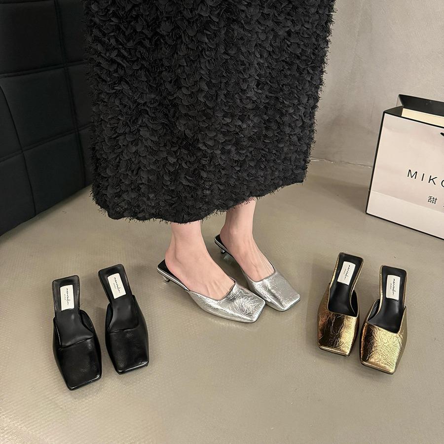 Модные женские тапочки 2024 года, летние новые мюли, дизайнерские туфли Мэри Джейн с квадратным носком, женские модные босоножки на низком каблуке, Zapatos De Mujer