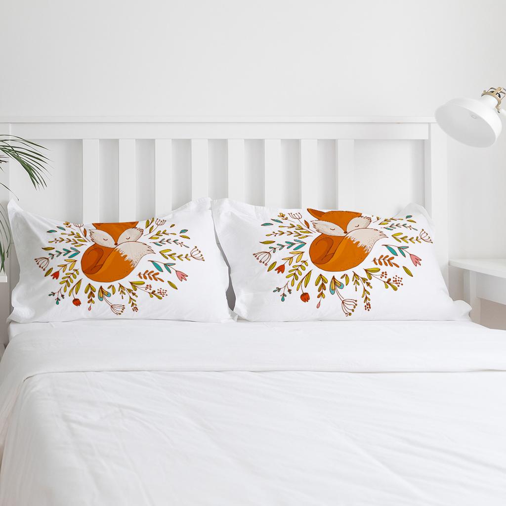 Cartoon Animal Cute Fox Flower White Bedding Set 3pcs Duvet Cover Pillowcase Kids Adult Quilt Cover Double Bed Set Home Textile
