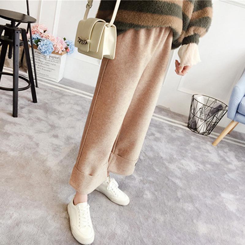 Женские шерстяные брюки широкого кроя: Осень/Зима 2025, свободный прямой крой, плотная завышенная талия, длина девять точек.