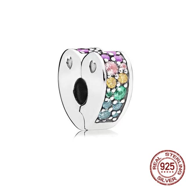 Подвеска-клипса, подвеска из стерлингового серебра 925 пробы, подходит для браслета, женский ювелирный подарок, красочный единорог, радуга