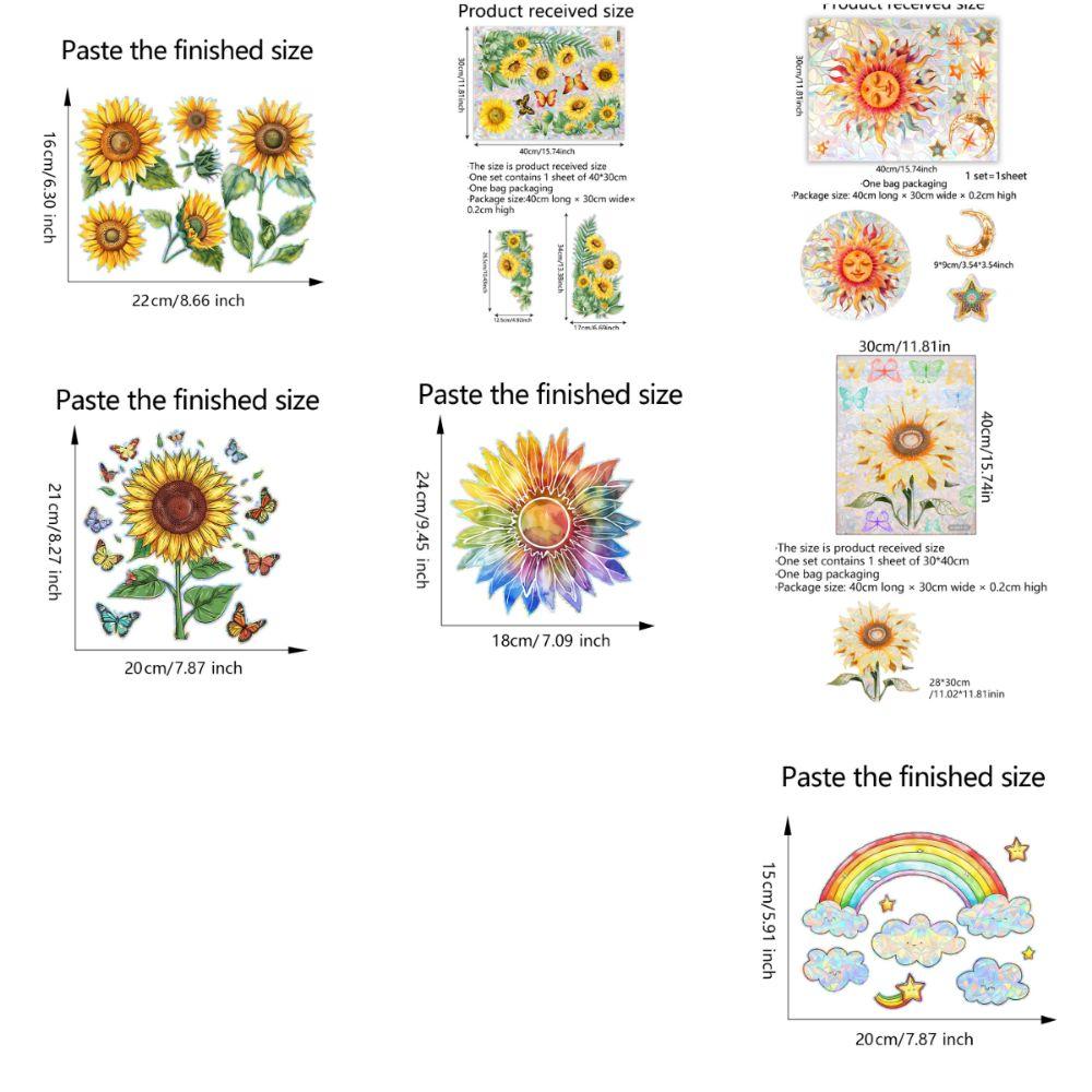 Rainbow Prisms Sun Flower Decals Colorful Glass Static Sticker Sun Catcher Window Stickers  Office