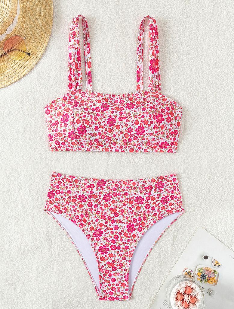 Женский купальник, маленький цветочный сексуальный бикини с открытой спиной и высокой талией, пляжная одежда, купальные костюмы