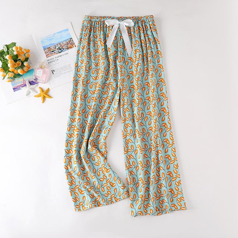 Весенние и летние тонкие домашние брюки, женские милые повседневные брюки с цветочным принтом, которые можно носить на улице, свободные домашние цельные пижамные брюки