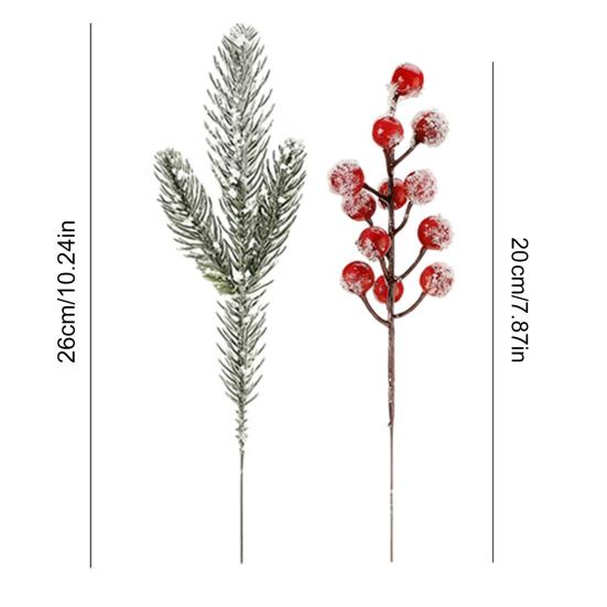 18 шт. Искусственная заснеженная ветка норфолкской сосны, веточки с красными ягодами, искусственный стебель кедра, рождественские ветки с ягодами падуба, DIY наполнитель для вазы, украшение для праздничной вечеринки