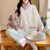 «Женская утепленная хлопковая пижама на осень/зиму 2024 г. — послеродовой домашний костюм большого размера»
