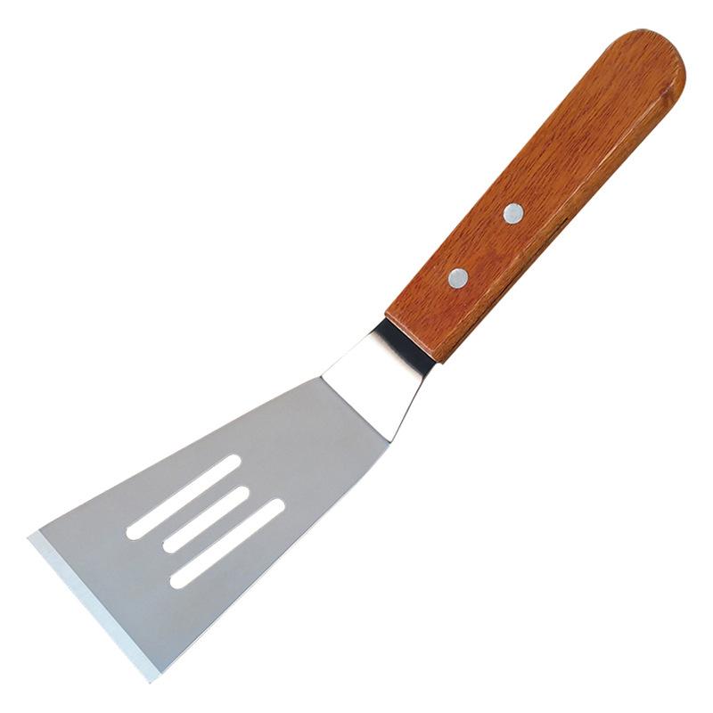 Stainless Steel Scrapers Non-stick Kitchen Grill Scraper Durable Wooden Handle BBQ Spatula Hamburger Patties Pizza Baking Tools