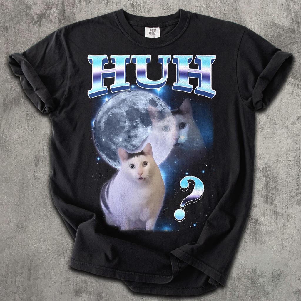HUH Funny Dank Cat Meme Tee Shirt Gift for Woman and Man, Ugly Shirts, Unhinged T-shirt, Goofy Ahh Cats Clothes, Comfort Colors Tee, Gifts