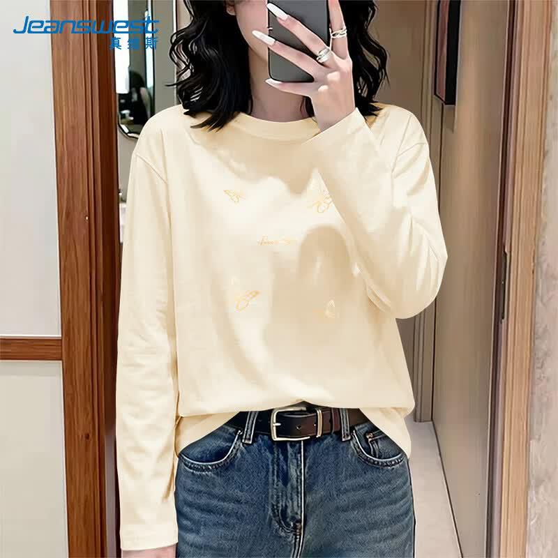 Женская футболка Jeanswest с принтом бабочек, свободного кроя, с длинным рукавом