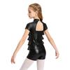 Girls Jazz Dance Costume Mock Neck Short Sleeve Tiered Ruffle Cutout Top Metallic High Waist Shorts Set