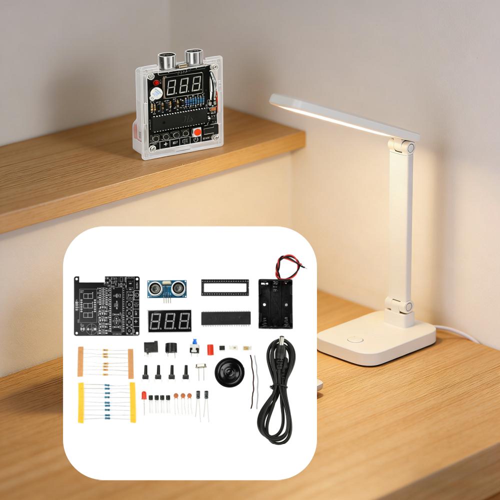 51 MCU Ultrasonic Ranging DIY Kit HC-SR04 DC 4.5-5.5V 3-Digit Display Voice Broadcast Battery/DC Power Supply for Hobbyists