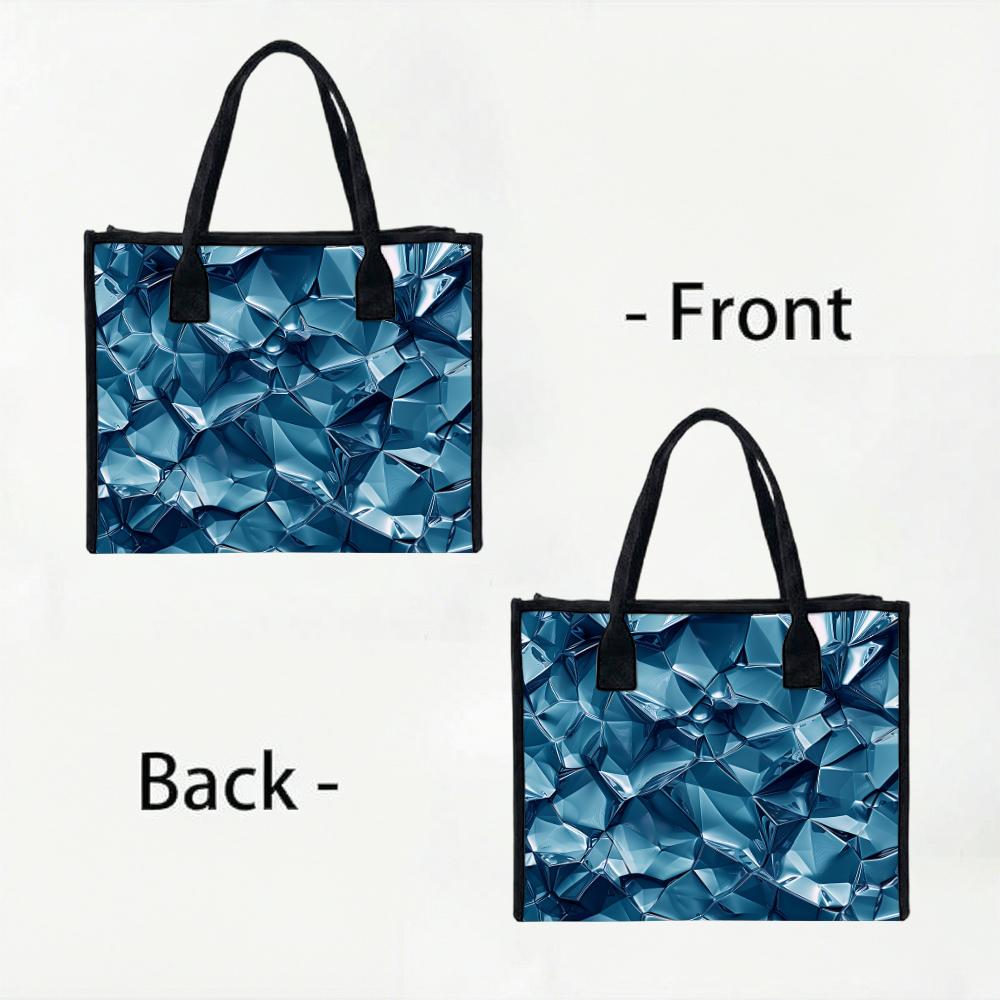 Blue Geometric Textured Casual Tote Bag Fashion Daily Shoulder Handbag for Women Versatile Commuter Shopping Bag