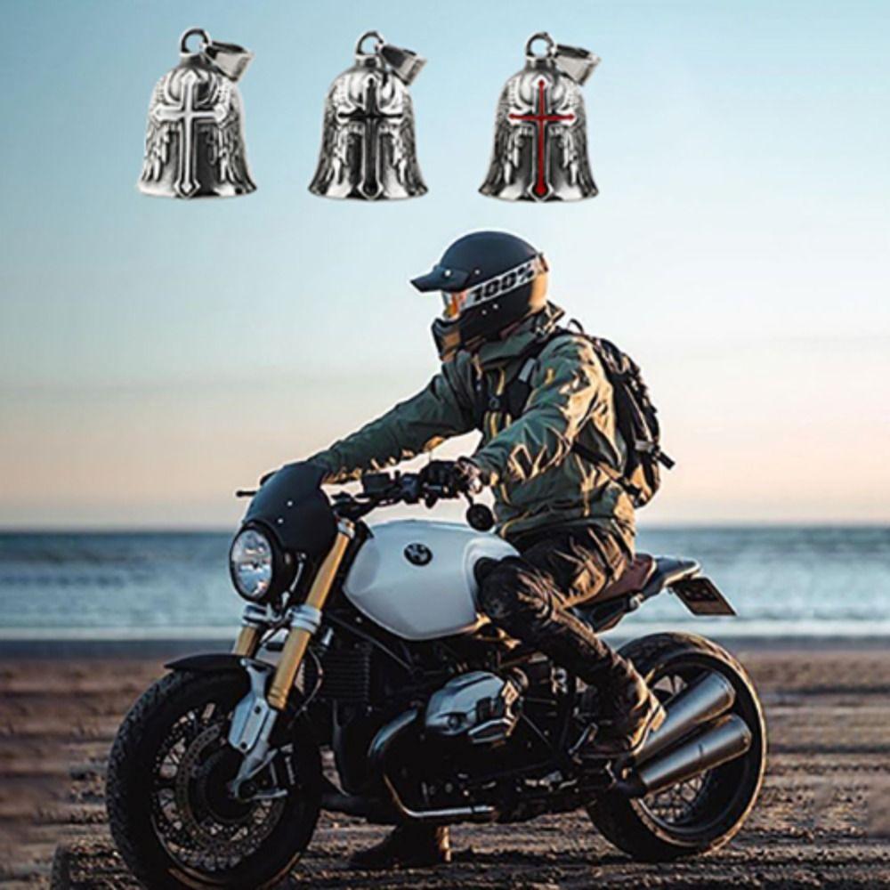 Vintage 3D Design Motorcycle Guardian Bell Retro Wing Design Cross Bell Punk Style Alloy Evil Spirit Trap Bell Men