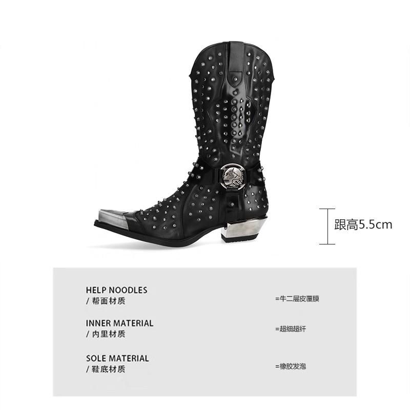 Fashion Fashion Punk Men Women Chelsea Boots Rivets Black Metal Square Toe Buckle Motorcycle Boots Leather Handmade Designer Shoes 35-45