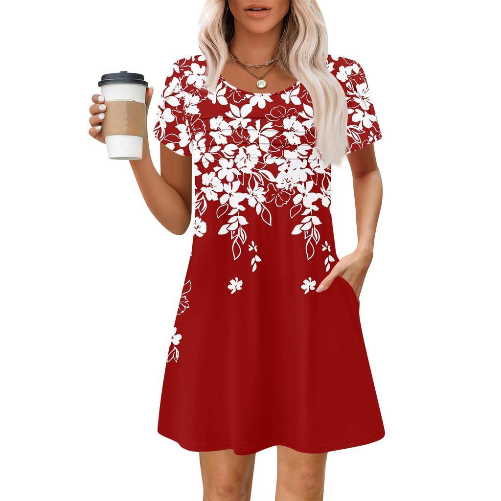 Women's Summer Casual Petal Slim Stripe Pleated Solid Color Dresses