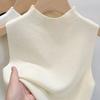 Women Knitted Vest Tops Slim Fit Half-High Collar Sleeveless Top Solid Color Stretchy Knit Blouse Daily Wear