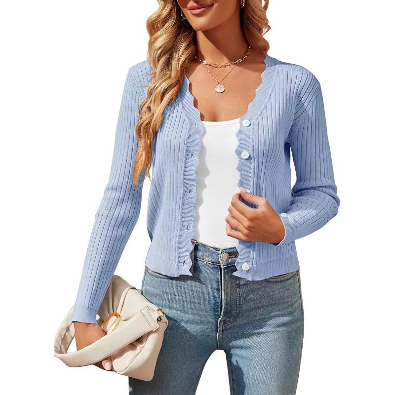 Женский вязаный кардиган с V-образным вырезом и длинными рукавами больших размеров с деревянными ушками