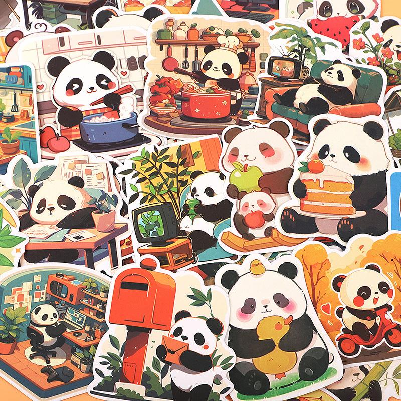 55Pcs Cartoon Panda Waterproof Stickers Personality Cute Decorative Luggage Cup Laptop Phone Guitar Skateboard Stickers