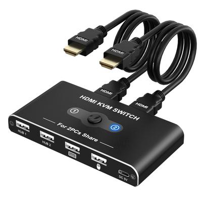 KVM-переключатель HDMI 2 входа 1 выход KVM USB-переключатель Переключение между 2 ПК и 1 монитором Переключатель, который может совместно использовать 2 ПК и 1 видеовыход 4 порта