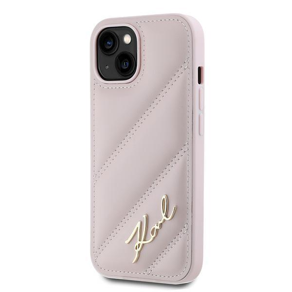 Karl Lagerfeld Klhcp15Spqdsmgp iPhone 15 / 14 / 13 6.1 Розовый/Pink Жесткий чехол Диагональная стеганая надпись