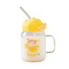 Beautiful Summer Transparent Fruit High Temperature Glass Cup Cute Large Capacity Cover Straw Student Female Milk Breakfast Cup Office